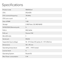 Mikrotik RB450Gx4 716 MHz, 1 GB RAM, Router OS L5