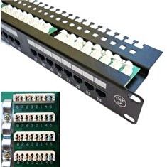 DATACOM Patch panel 24x RJ-45,Cat5e UTP, 19" s vyvázáním, horní zářez