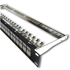 DATACOM Patch panel 19" STP 24 port CAT6A 1U černý, vyvaz.lišta, beznástrojový