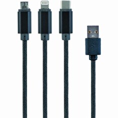 GEMBIRD CABLEXPERT Kabel USB A Male/Micro B + Type-C + Lightning, 1m, opletený, černý, blister