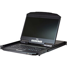 ATEN KVM console CL3108NX 8-Port Short Depth PS/2-USB VGA Single Rail WideScreen LCD KVM Switch 18,5" 1366x768