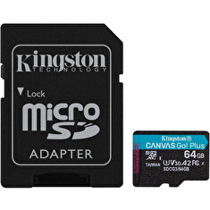 KINGSTON 64GB microSDHC Canvas Go! Plus 170R/100W U3 UHS-I V30 Card + SD Adapter