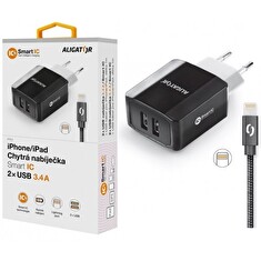 ALIGATOR Chytrá síťová nabíječka 3.4A, 2xUSB, smart IC, černá, USB kabel pro iPhone/iPad 2A