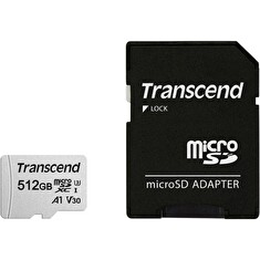 Transcend 512GB microSDXC 300S UHS-I U3 V30 A1 (Class 10) paměťová karta (s adaptérem), 95MB/s R, 40MB/s W