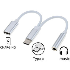 PremiumCord Převodník USB-C na audio konektor jack 3,5mm female + USB typ C konektor pro nabíjení