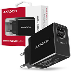 AXAGON ACU-DS16, SMART nabíječka do sítě 16W, 2x USB-A port, 5V/2.2A + 5V/1A