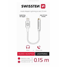 SWISSTEN AUDIO ADAPTÉR TEXTILE LIGHTNING /JACK(samice) 0,15AUDIO ADAPTÉR TEXTILE LIGHTNING /JACK(samice) 0,15 M STŘÍBRNÝ