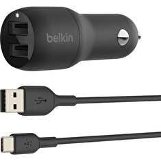 BELKIN Dual USB-A auto nabíječka 24W + USB-C kabel