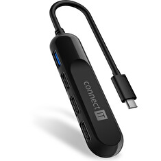 CONNECT IT USB-C hub USB 3.0, 4 porty, externí, ČERNÝ