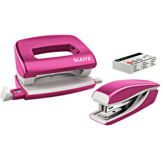 LEITZ Set mini sešívačky a děrovačky WOW, metalická růžová
