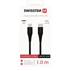 DATOVÝ KABEL SWISSTEN USB-C / MICRO USB 1,0 M ČERNÝ