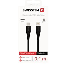 DATOVÝ KABEL SWISSTEN USB-C / LIGHTNING 0,4 M ČERNÝ