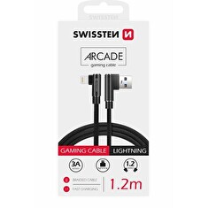 SWISSTEN TEXTILNÍ DATOVÝ KABEL ARCADE USB / LIGHTNING 1,2 M ČERNÝ