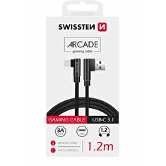 SWISSTEN TEXTILNÍ DATOVÝ KABEL ARCADE USB / USB-C 1,2 M ČERNÝ