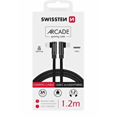 SWISSTEN TEXTILNÍ DATOVÝ KABEL ARCADE USB-C / LIGHTNING 1,2 M ČERNÝ