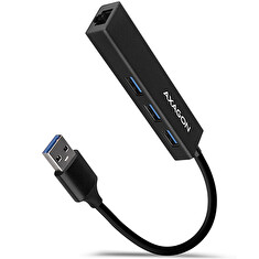 AXAGON HMA-GL3A, USB 3.2 Gen 1 hub, porty 3x USB-A + Gigabit Ethernet, kovový, kabel USB-A 20cm