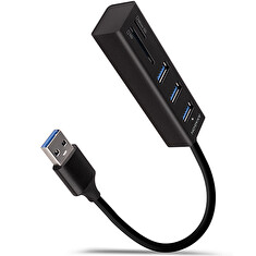 AXAGON HMA-CR3A, USB 3.2 Gen 1 hub, porty 3x USB-A + čtečka karet SD/microSD, kovový, kabel USB-A 20