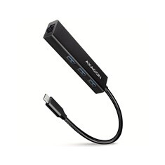 AXAGON HMC-GL3A, USB 3.2 Gen 1 hub, porty 3x USB-A + Gigabit Ethernet, kovový, kabel USB-C 20cm