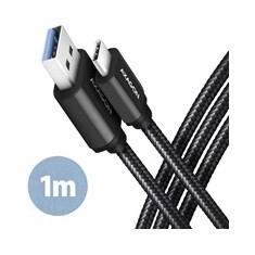 AXAGON BUCM3-AM10AB, SPEED kabel USB-C <-> USB-A, 1m, USB 3.2 Gen 1, 3A, ALU, oplet, černý