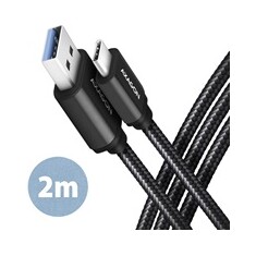 AXAGON BUCM3-AM20AB, SPEED kabel USB-C <-> USB-A, 2m, USB 3.2 Gen 1, 3A, ALU, oplet, černý