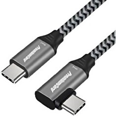 PremiumCord USB-C zahnutý kabel ( USB 3.2 GEN 2x2, 5A, 100W, 20Gbit/s ) 0,5m hliníkové krytky konektorů, bavlněný oplet