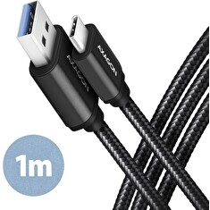 AXAGON BUCM3-AM10AB, SPEED kabel USB-C <-> USB-A, 1m, USB 3.2 Gen 1, 3A, ALU, oplet, černý