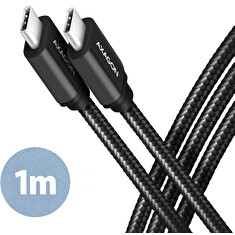 AXAGON BUCM3-CM10AB, SPEED kabel USB-C <-> USB-C, 1m, USB 3.2 Gen 1, PD 60W 3A, ALU, oplet, černý