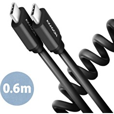 AXAGON BUCM-CM10TB, TWISTER kabel USB-C <-> USB-C, 0.6m, USB 2.0, PD 60W 3A, ALU, tpe, černý