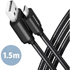 AXAGON BUMM-AM15AB, HQ kabel Micro USB <-> USB-A, 1.5m, USB 2.0, 2.4A, ALU, oplet, černý