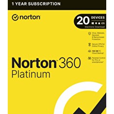 NORTON 360 PLATINUM 100GB CZ 1 uživatel 20 zařízení na 1 rok