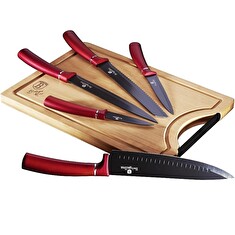 Sada nožů Berlingerhaus s nepřilnavým povrchem + prkénko 6 ks Burgundy Line BH-2552