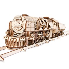 Hračka Ugears 3D dřevěné mechanické puzzle V-Express parní lokomotiva 4-6-2 s tendrem