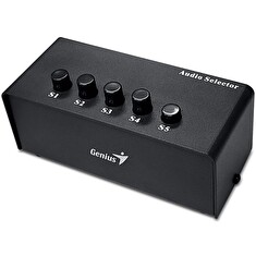 Genius Stereo Switching Box , Přepínač, audio, 2x RCA vstup, 5x 3,5mm jack výstup, stereo, černý