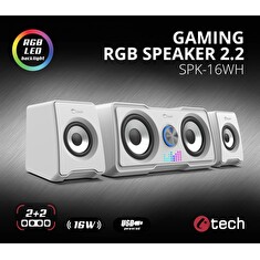 C-TECH reproduktory SPK-16, 2.2, 16W, RGB podsvícení, 3,5mm jack, USB napájení, bílé