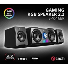 C-TECH reproduktory SPK-16, 2.2, 16W, RGB podsvícení, 3,5mm jack, USB napájení, černé