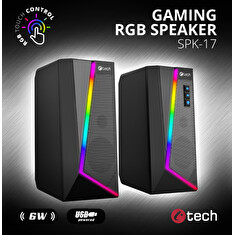 C-TECH reproduktory SPK-17, 2.0, 6W, RGB podsvícení, 3,5mm jack, USB napájení, černé