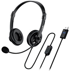 Genius headset - HS-230U, sluchátka s mikrofonem, náhlavní, drátový, s mikrofonem, ovládání hlasitosti, USB, černý