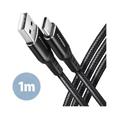 AXAGON BUCM-AM10AB, HQ kabel USB-C <-> USB-A, 1m, USB 2.0, 3A, ALU, oplet, černý