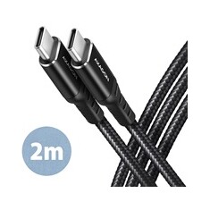 AXAGON BUCM-CM20AB, HQ kabel USB-C <-> USB-C, 2m, USB 2.0, PD 60W 3A, ALU, oplet, černý