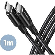 AXAGON BUCM-CM10AB, HQ kabel USB-C <-> USB-C, 1m, USB 2.0, PD 60W 3A, ALU, oplet, černý