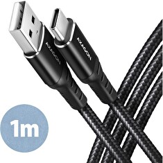 AXAGON BUCM-AM10AB, HQ kabel USB-C <-> USB-A, 1m, USB 2.0, 3A, ALU, oplet, černý