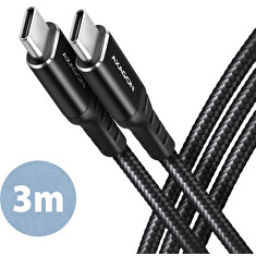 AXAGON BUCM-CM30AB, HQ kabel USB-C <-> USB-C, 3m, USB 2.0, PD 60W 3A, ALU, oplet, černý