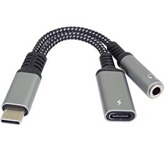 PremiumCord Redukce USB-C /3,5mm jack s DAC chipem + USB-C pro nabíjení 13cm