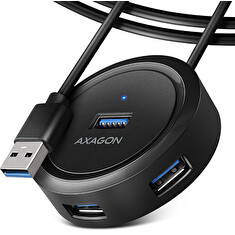 AXAGON HUE-P1AL, 4x USB 3.2 Gen 1 ROUND hub, micro USB napájecí konektor, kabel USB-A 1.2m