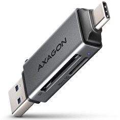 AXAGON CRE-DAC, USB-C + USB-A, 5 Gbps - MINI čtečka karet, 2-slot & lun SD/microSD, podpora UHS-I