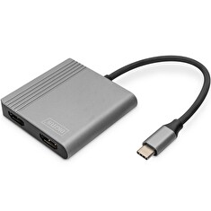 DIGITUS Adaptér USB-C - 2x HDMI, 18 cm 4K/30Hz, stříbrný, hliníkový kryt