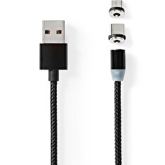 Nedis CCGB60630BK20 - USB 2.0 kabel | USB Micro-B Zástrčka / USB-C™ Zástrčka | 10 W | 2.00 m | Kulatý | Černá
