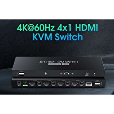 PremiumCord 4K@60Hz HDMI2.0 KVM switch 4:1 s dálkovým ovladačem