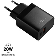 Nabíječka FIXED síťová s USB-C a USB výstupem, podpora PD a QC 3.0, 20W, černá