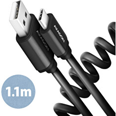 AXAGON BUCM-AM20TB, TWISTER kabel USB-C <-> USB-A, 1.1m, USB 2.0, 3A, ALU, tpe, černý